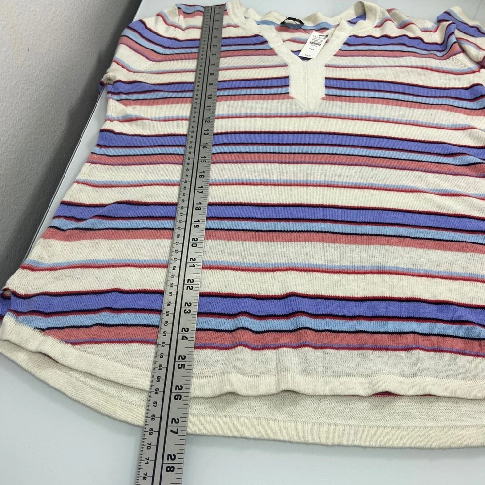 Talbots Womens PM Multi Stripe Linen Blend Split Neck‎ Sweater NEW 3/4 Sleeve